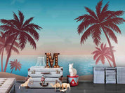 3D Blue Sky Sea Coconut Tree Wall Mural Wallpaper LQH 126- Jess Art Decoration