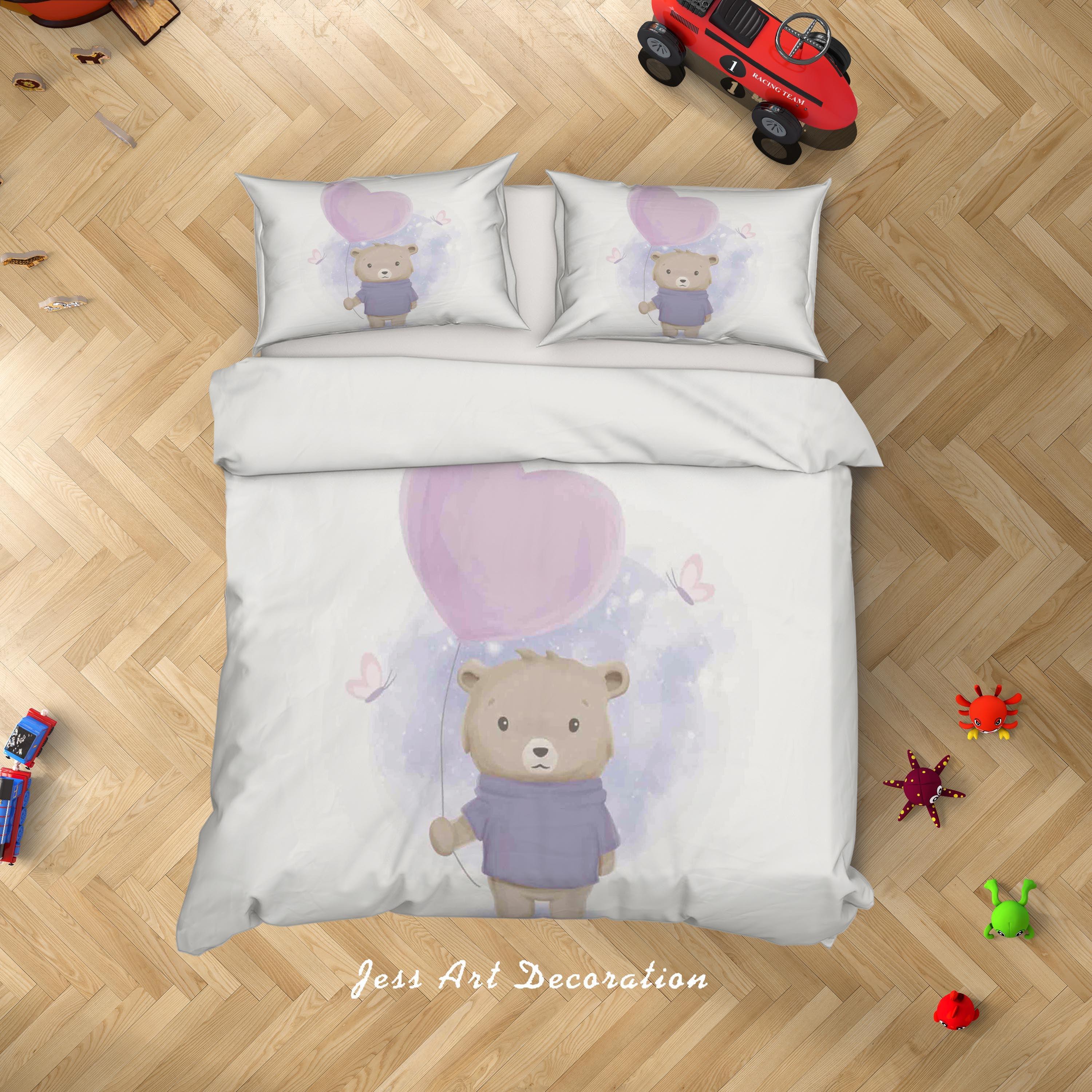 3D White Bear Heart Balloon Quilt Cover Set Bedding Set Duvet Cover Pillowcases SF08- Jess Art Decoration