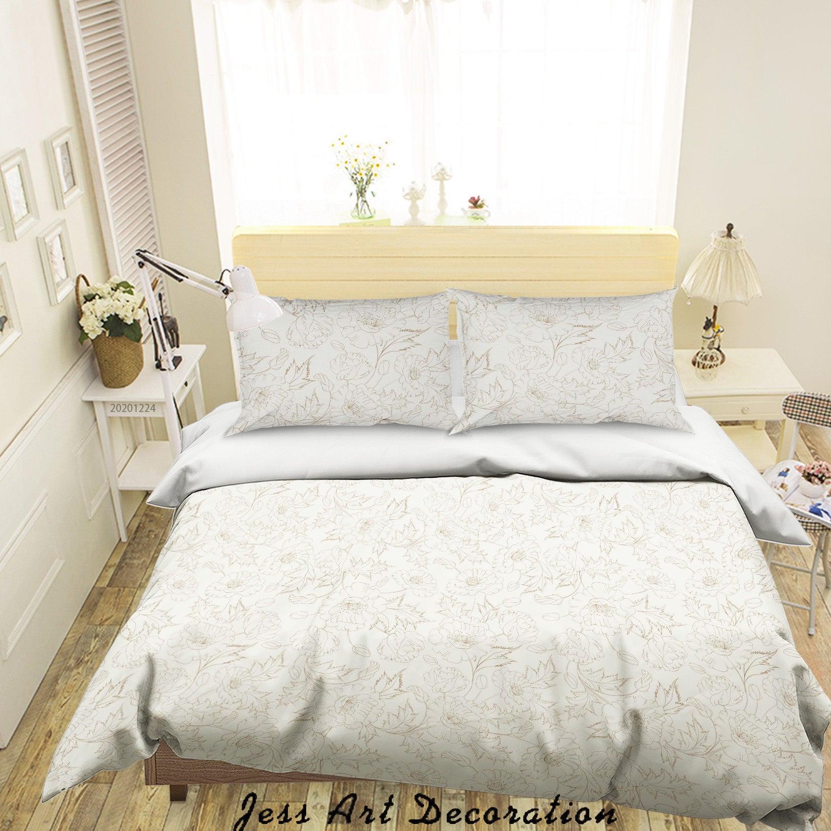 3D Hand Drawn Floral Leaf Pattern Quilt Cover Set Bedding Set Duvet Cover Pillowcases 115 LQH- Jess Art Decoration