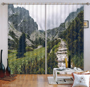 3D Green Woods Peak Trail Cloudy Curtains and Drapes GD 2755- Jess Art Decoration