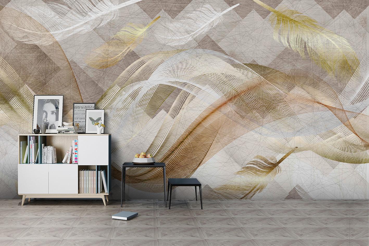3D Curved Pattern Feathers Triangle Wall Mural Wallpaper SF52- Jess Art Decoration