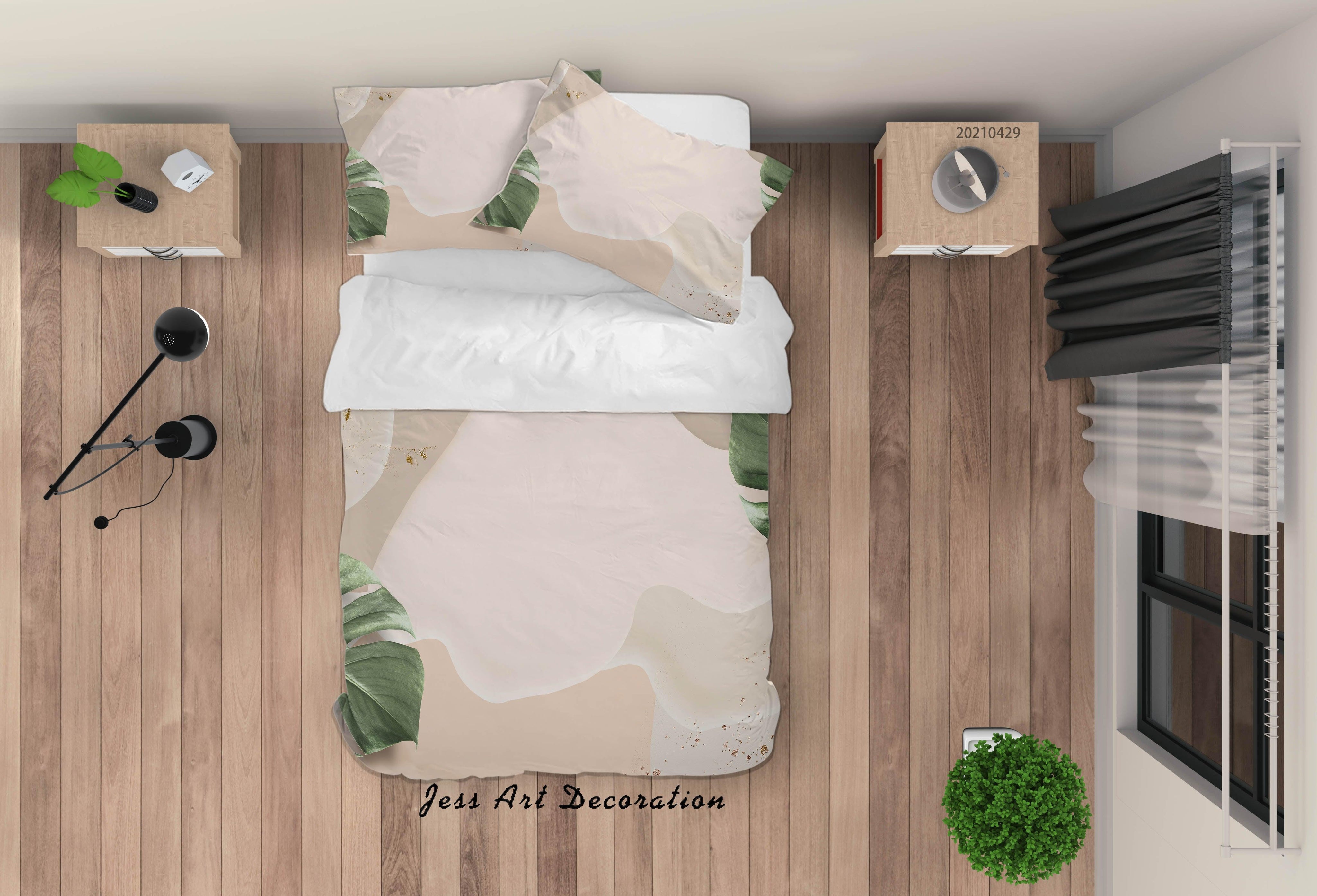 3D Abstract Green Leaf Quilt Cover Set Bedding Set Duvet Cover Pillowcases 34- Jess Art Decoration