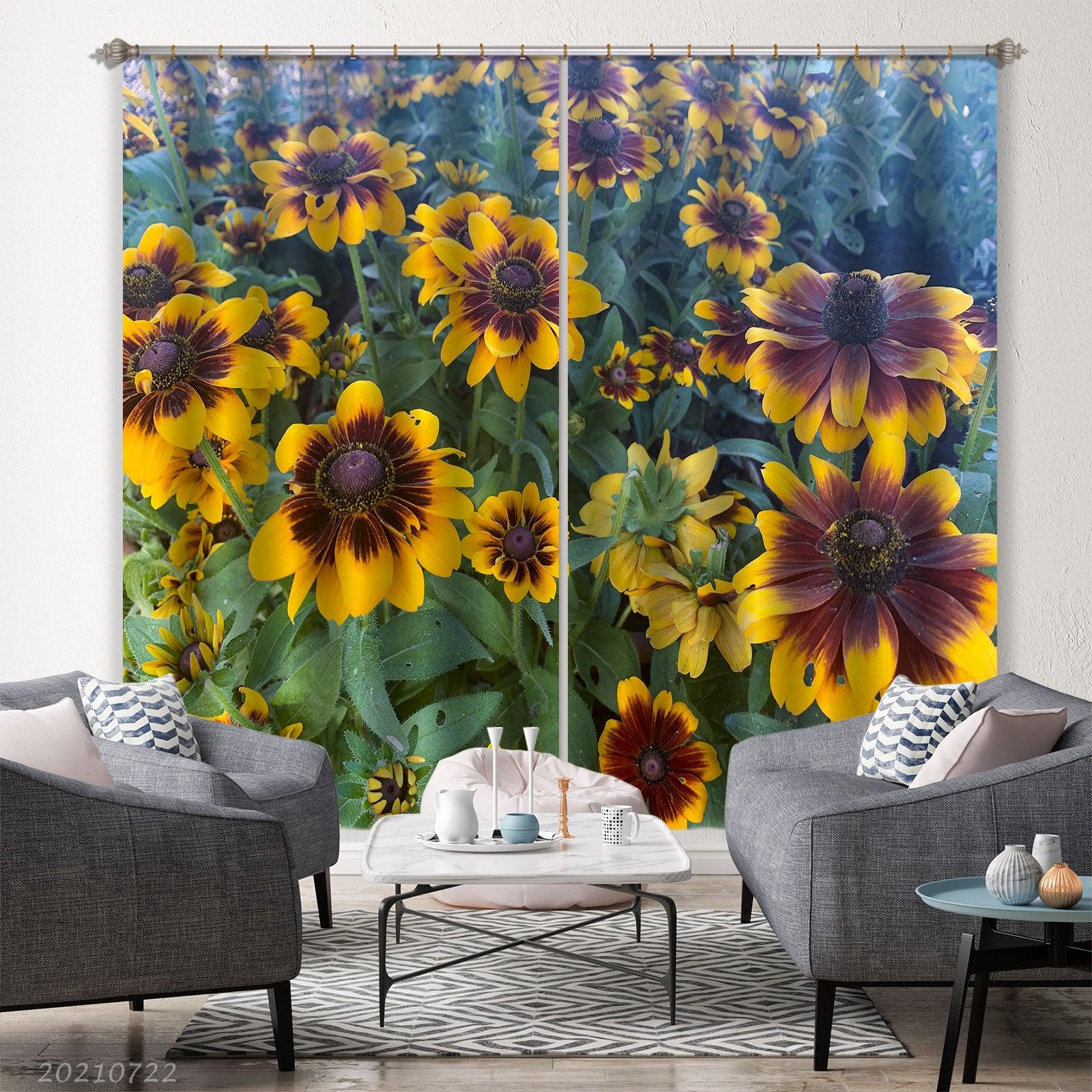 3D Yellow Floral Leaves Curtains and Drapes LQH 211- Jess Art Decoration