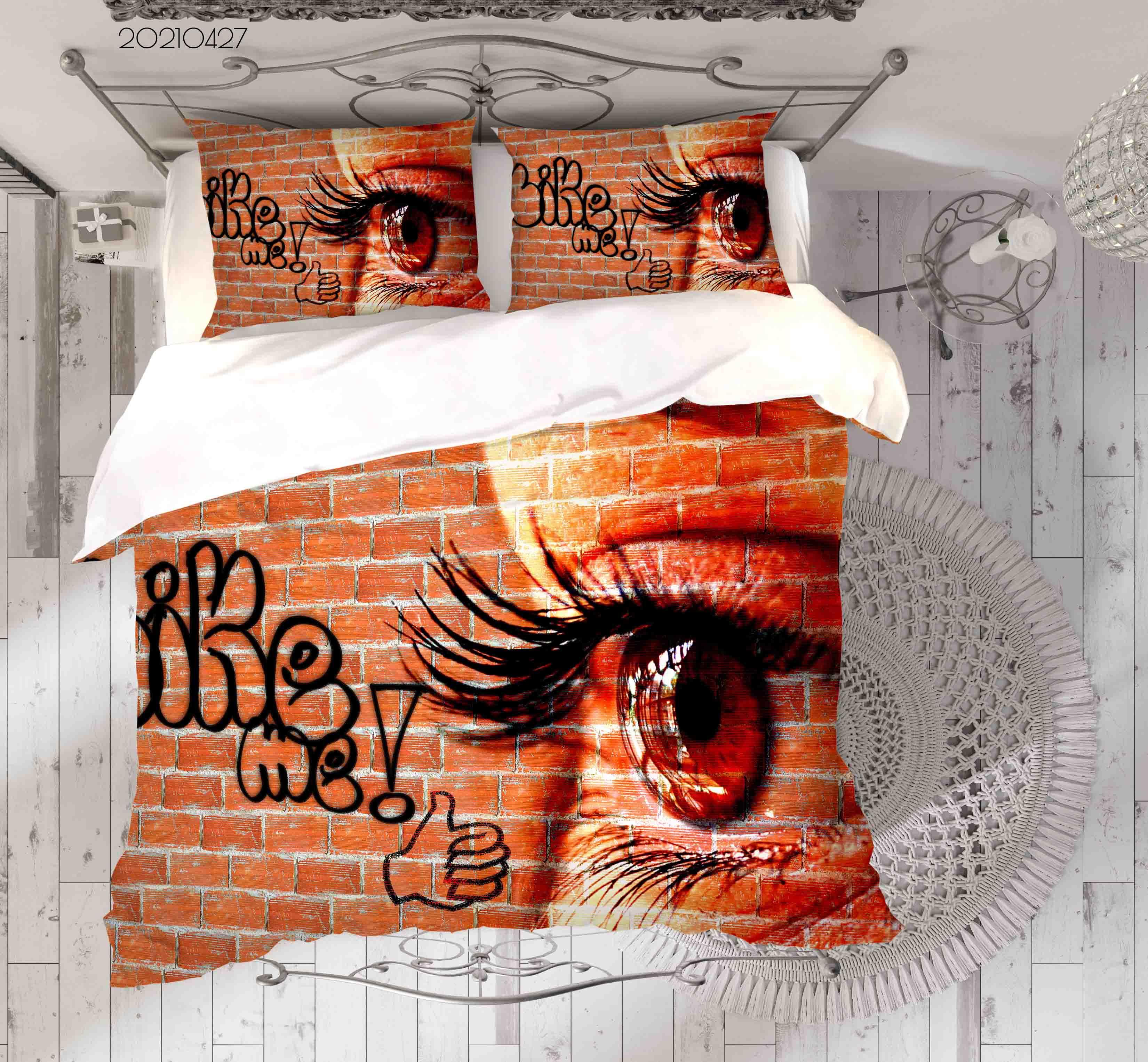 3D Abstract Eye Brick Wall Graffiti Quilt Cover Set Bedding Set Duvet Cover Pillowcases 153- Jess Art Decoration