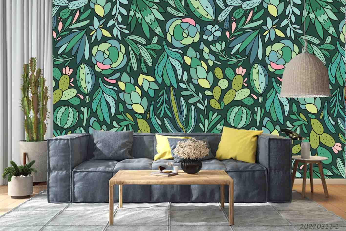 3D Leaves Floral Seamless  Wall Mural Wallpaper sww 80- Jess Art Decoration