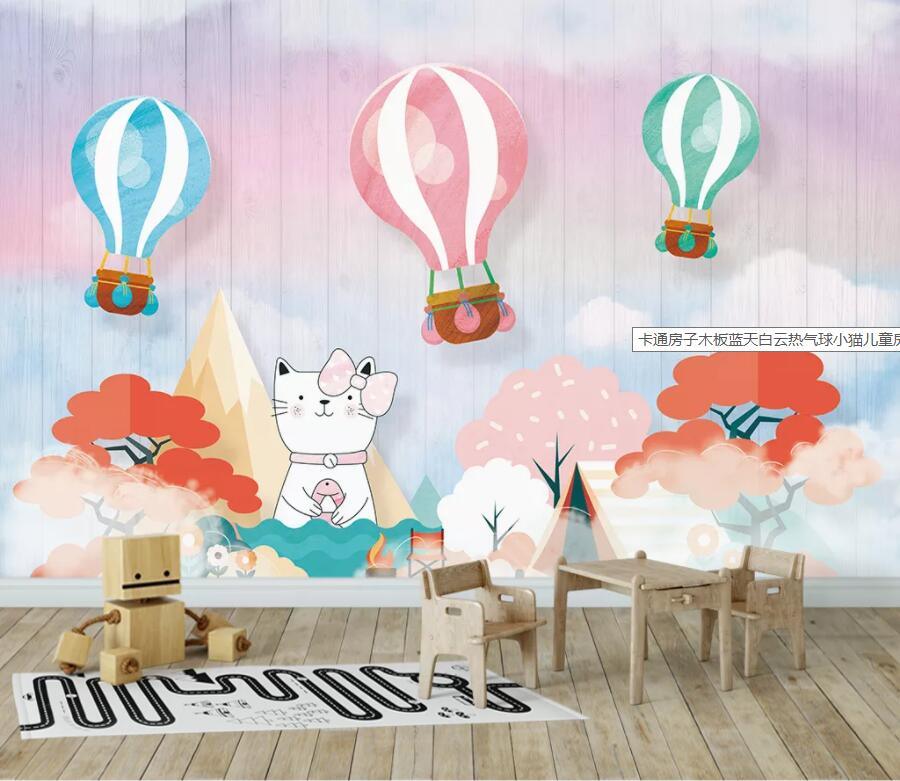 3D Cartoon Cat Tent Trees Hot Air Balloon Board Wall Mural Wallpaper 2492- Jess Art Decoration