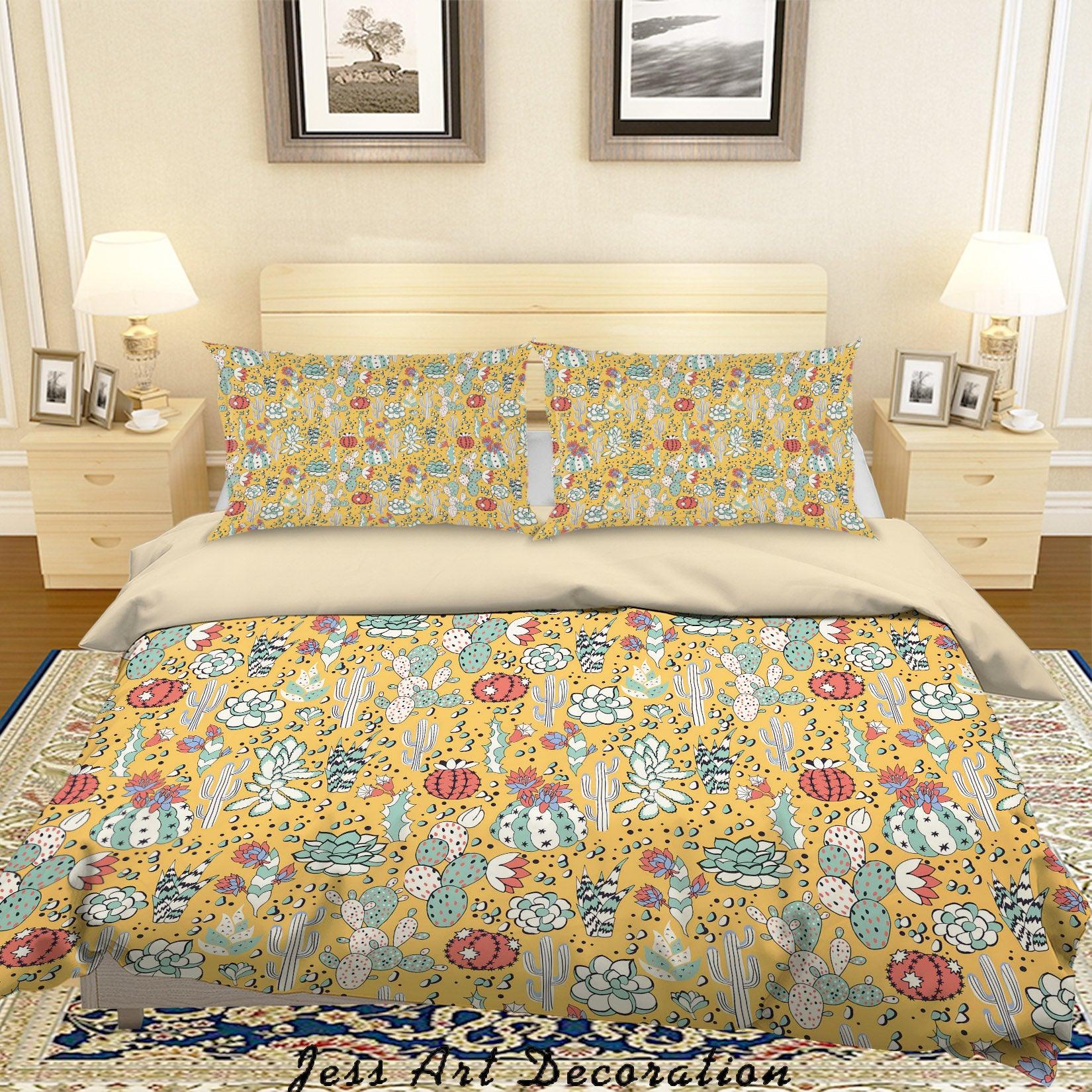 3D Yellow Succulents Cactus Quilt Cover Set Bedding Set Duvet Cover Pillowcases SF11- Jess Art Decoration