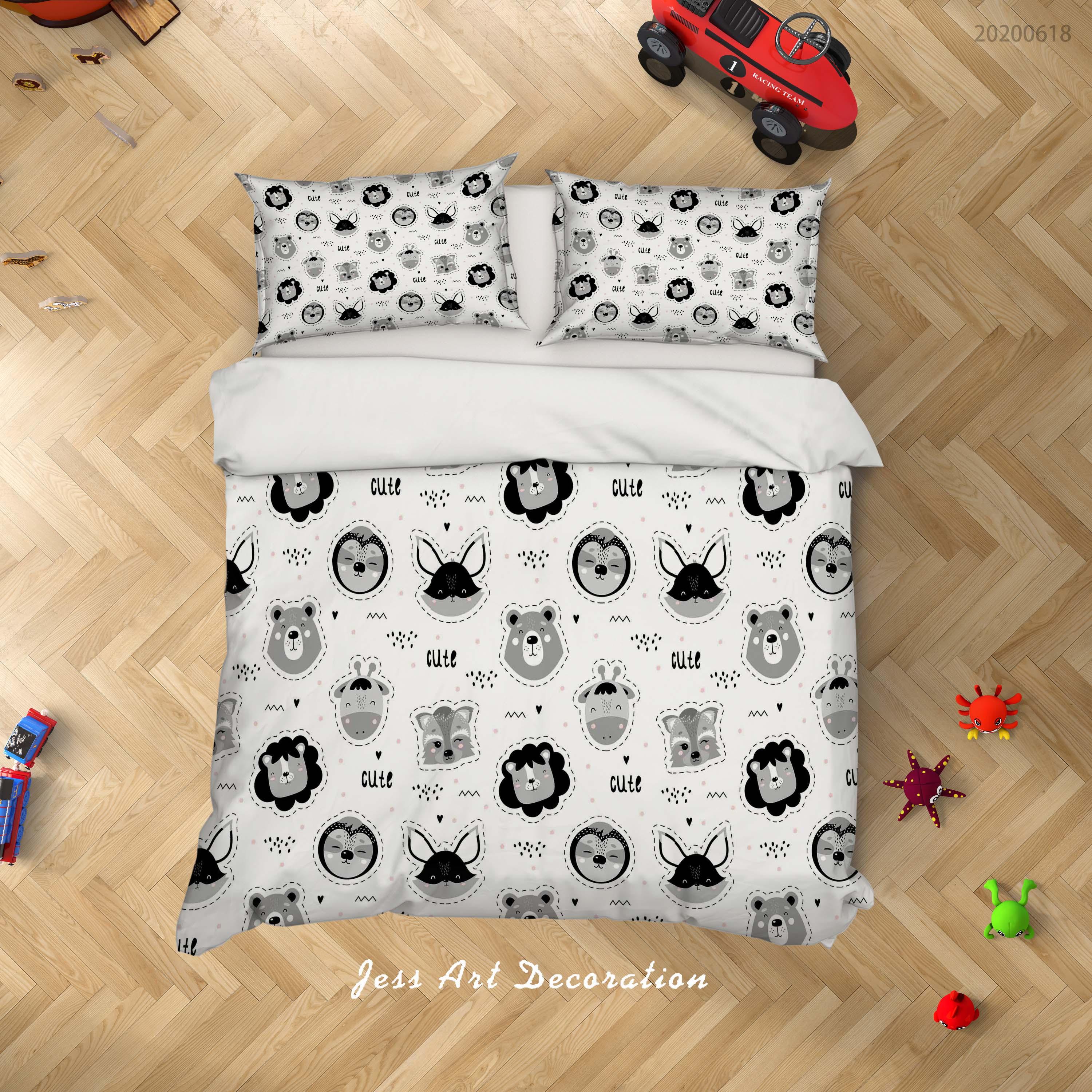 3D White Cartoon Animal Quilt Cover Set Bedding Set Duvet Cover Pillowcases SF34- Jess Art Decoration