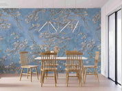 3D Vintage Floral Branch Blue Background Wall Mural Wallpaper GD 4597- Jess Art Decoration