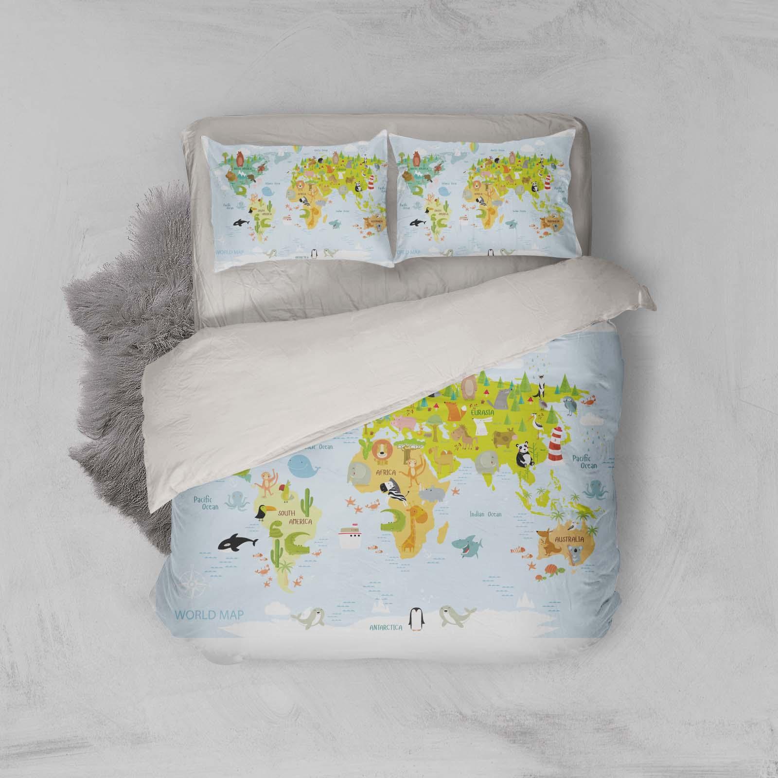 3D Green Animals World Map Quilt Cover Set Bedding Set Pillowcases 48- Jess Art Decoration