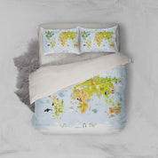 3D Green Animals World Map Quilt Cover Set Bedding Set Pillowcases 48- Jess Art Decoration