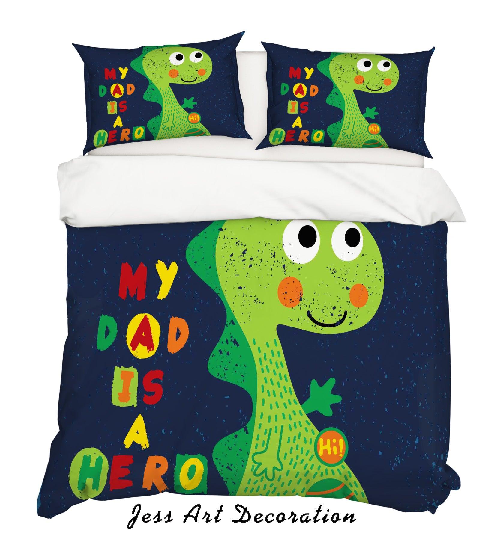 3D Cartoon Dinosaur Green Quilt Cover Set Bedding Set Pillowcases 157- Jess Art Decoration