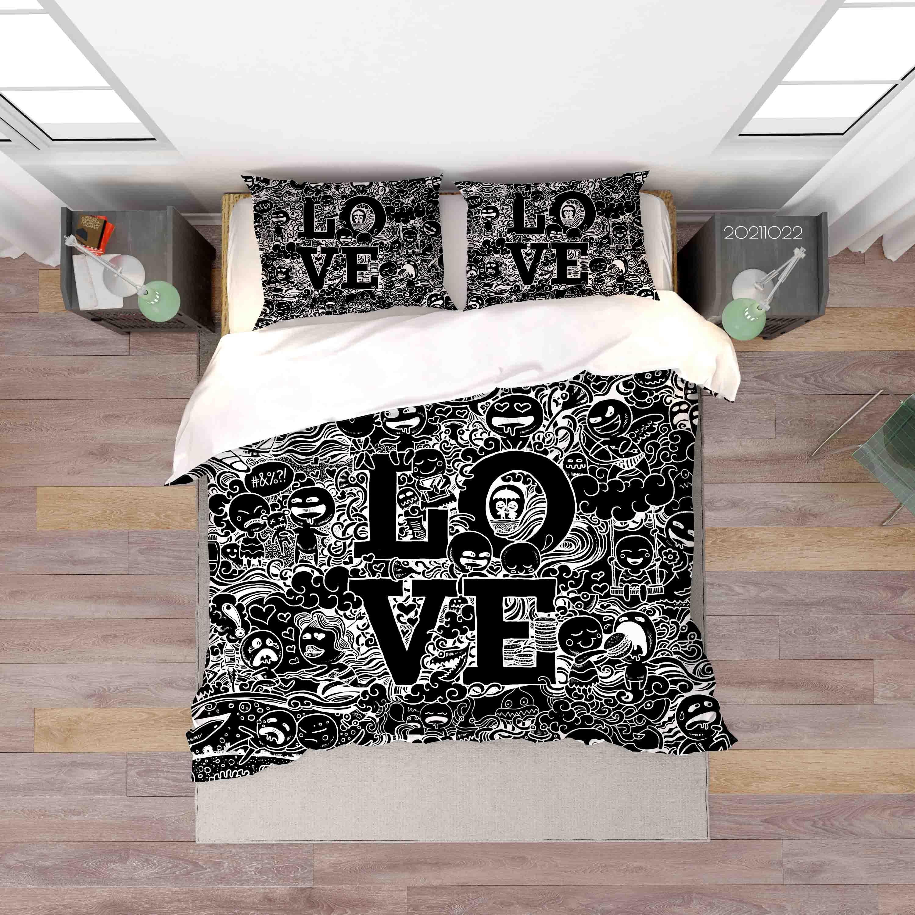 3D Abstract Love Illustration Art Doodle Quilt Cover Set Bedding Set Duvet Cover Pillowcases 103- Jess Art Decoration