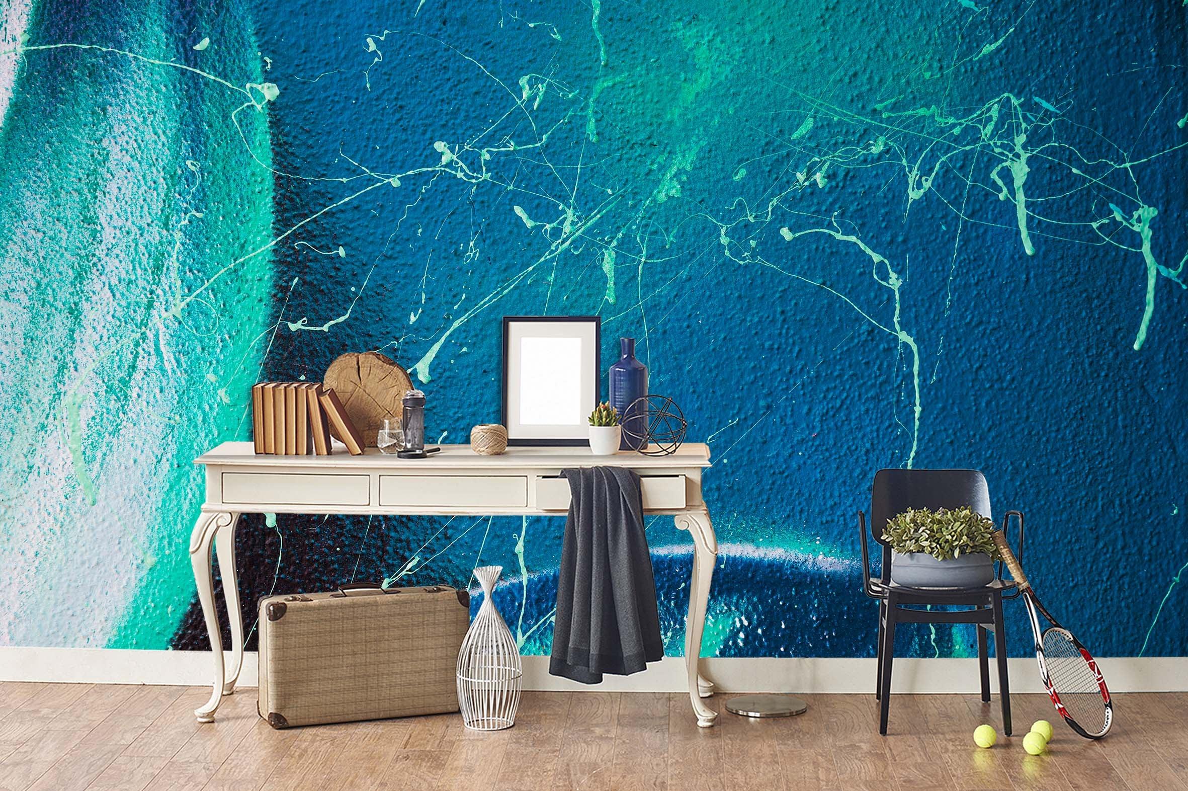 3D Abstract Blue Scratch Brick Wall Mural Wallpaper 56- Jess Art Decoration