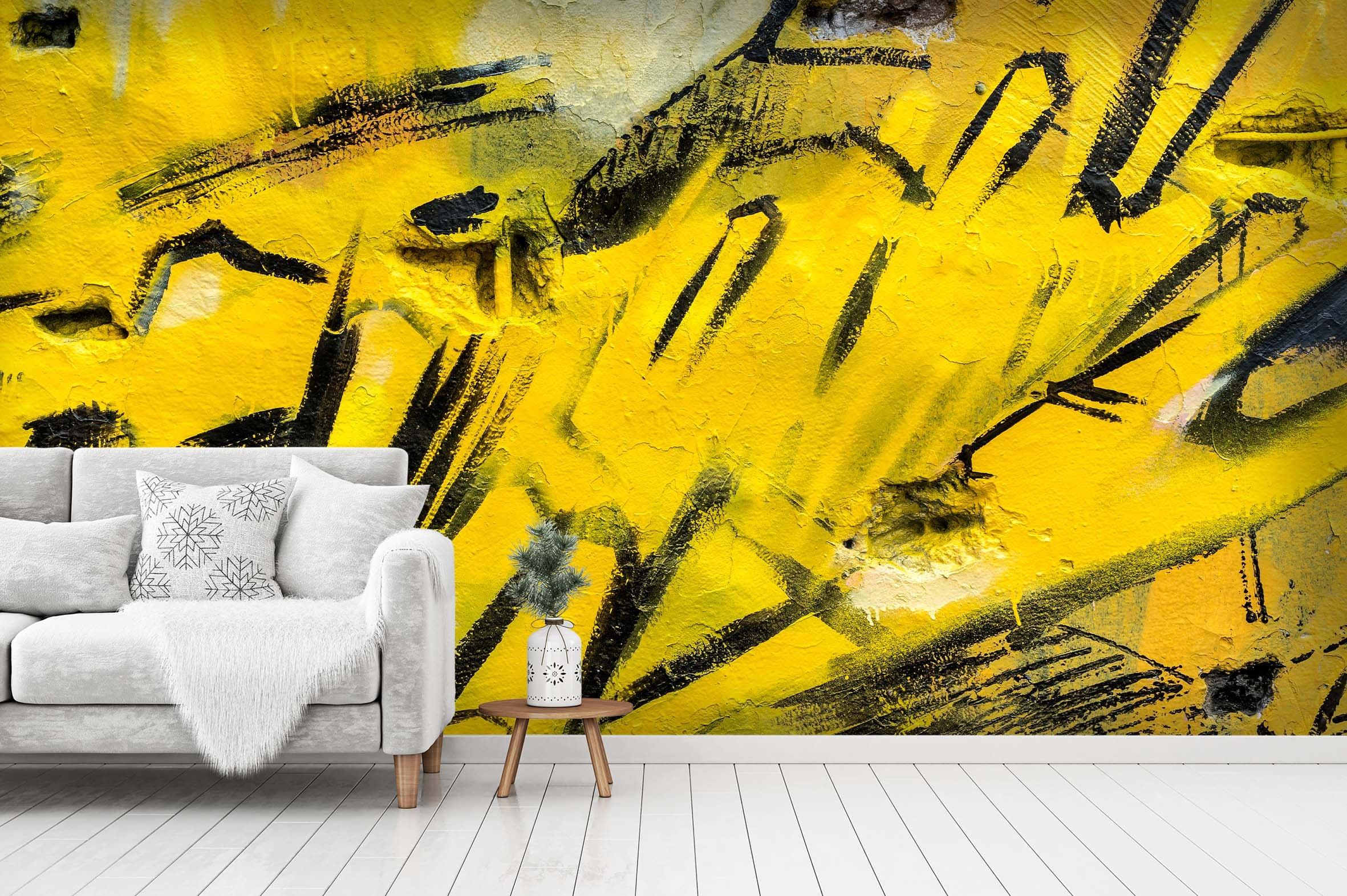 3D Abstract Yellow Graffiti Wall Mural Wallpaper 25- Jess Art Decoration