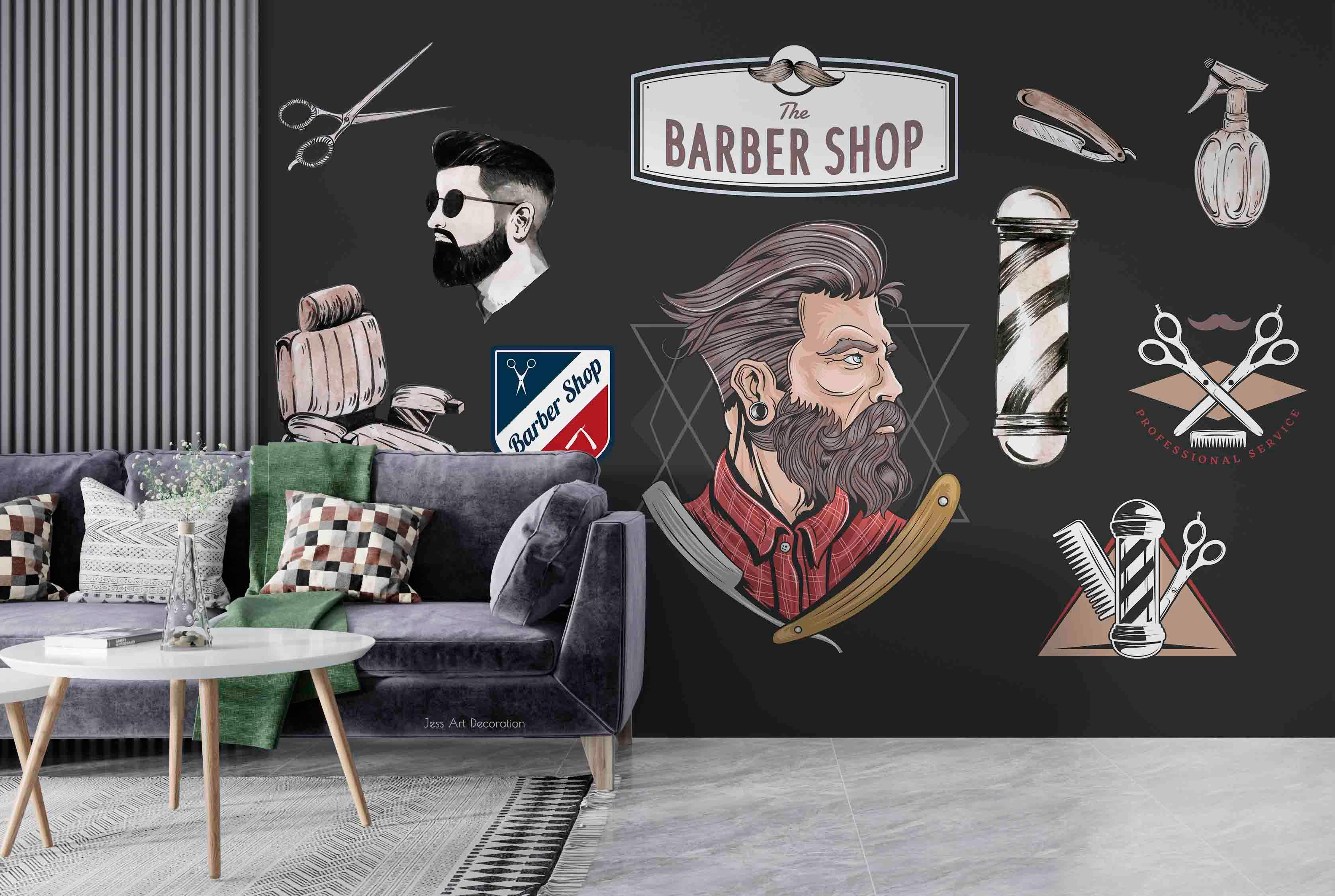 Barbershop Tool Turn Light Men Hairstyle Beard Shop Wallpaper barbershop graffiti wall mural for barber shop