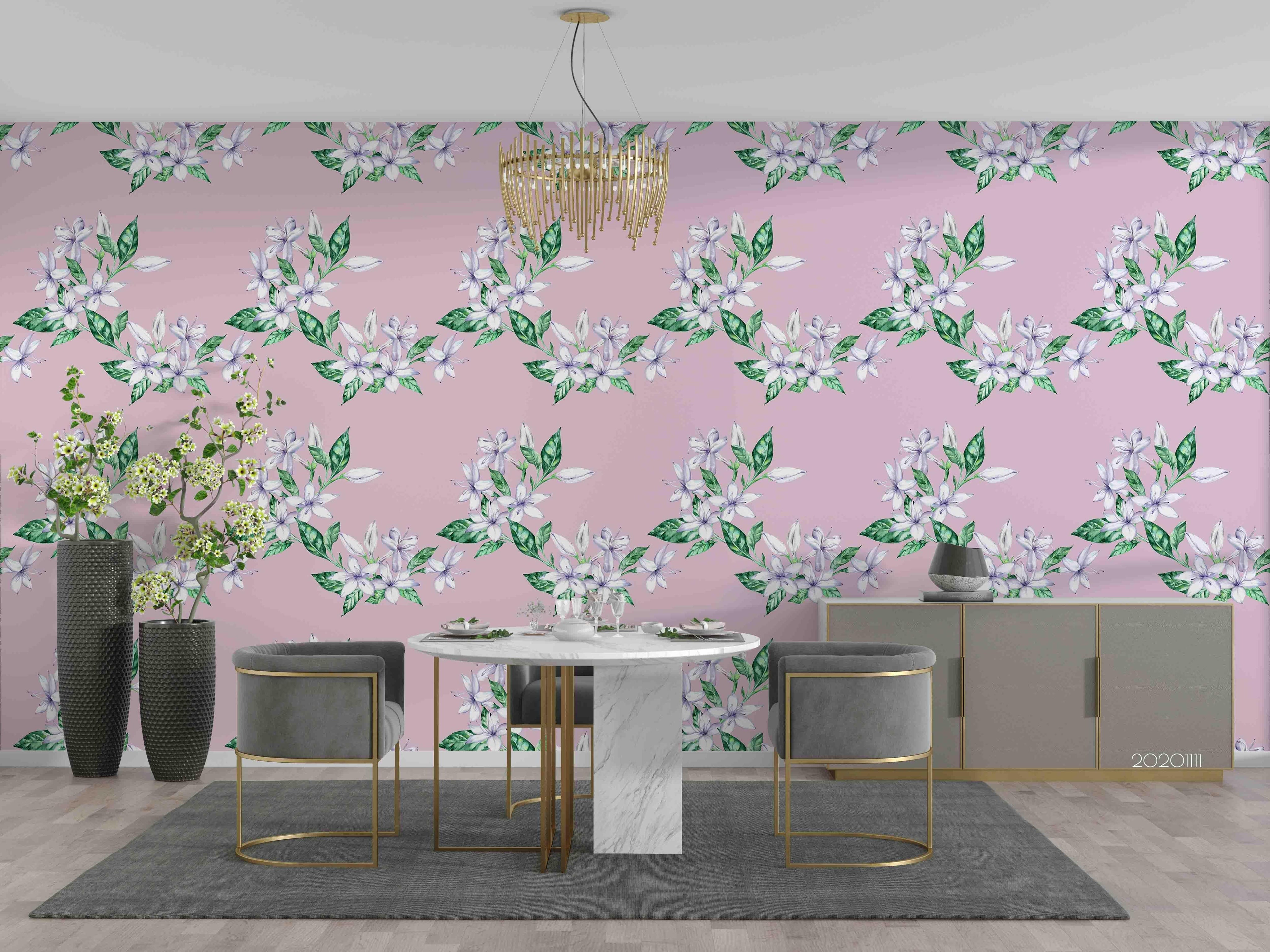 3D Hand Drawn White Floral Plant Pink Wall Mural Wallpaper LXL- Jess Art Decoration