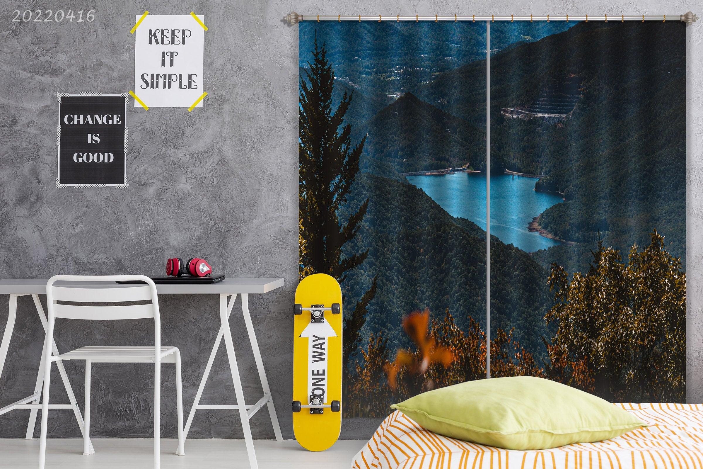 3D Landscape Mountain River Forest Tree Curtains and Drapes GD 4545- Jess Art Decoration