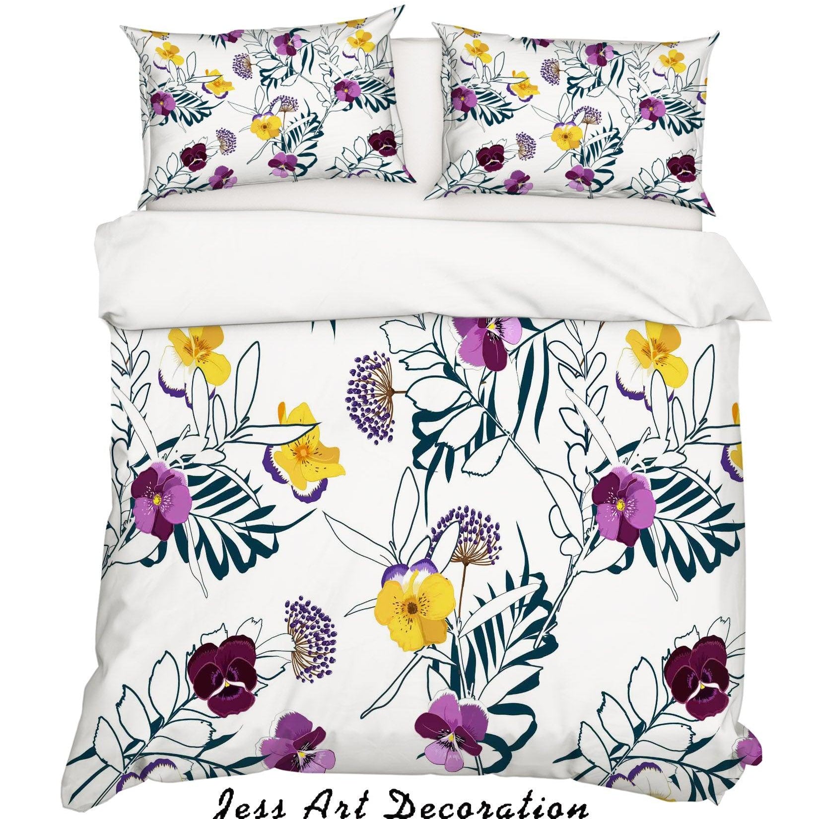 3D White Purple Yellow Floral Quilt Cover Set Bedding Set Pillowcases SF39- Jess Art Decoration