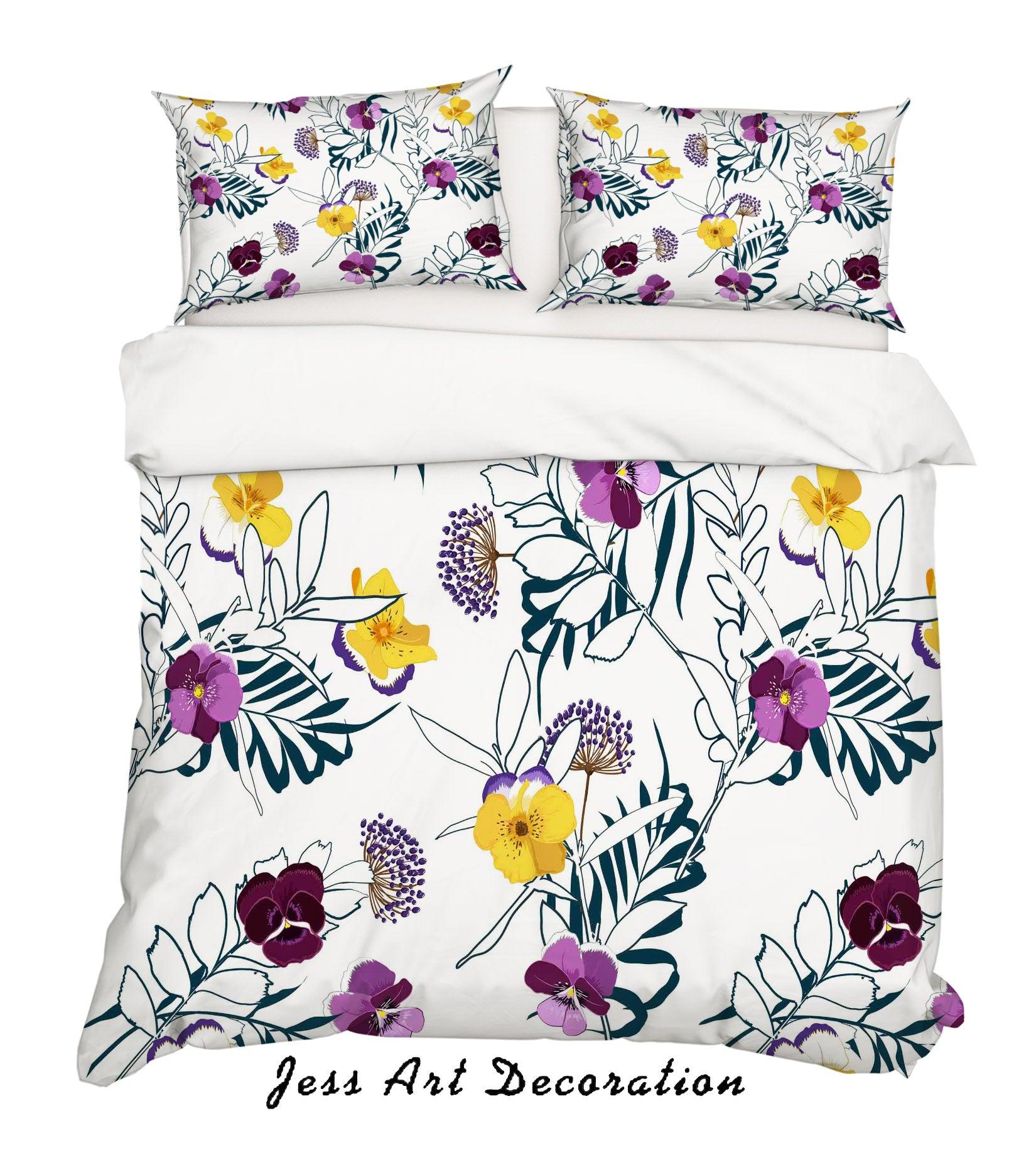 3D White Purple Yellow Floral Quilt Cover Set Bedding Set Pillowcases SF39- Jess Art Decoration