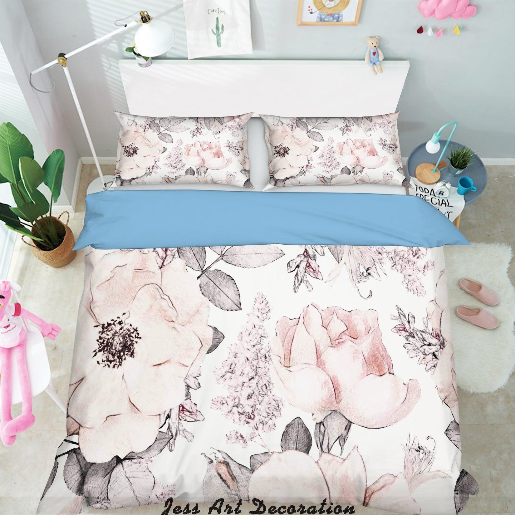 3D Pink Flowers Watercolor Quilt Cover Set Bedding Set Pillowcases  171- Jess Art Decoration