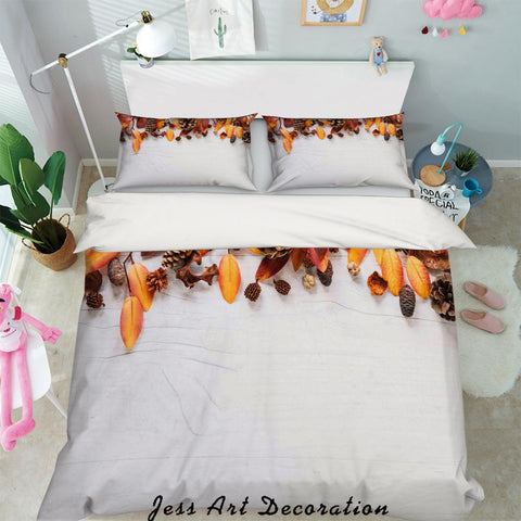 3D Autumn Pinecone Leaves Quilt Cover Set Bedding Set Pillowcases 76- Jess Art Decoration