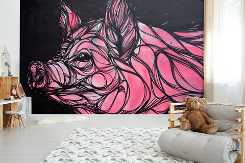 3D Abstract Pink Pig Graffiti Wall Mural Wallpaper 183- Jess Art Decoration