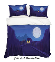 3D Blue Moon Mountains Trees House Quilt Cover Set Bedding Set Pillowcases 19- Jess Art Decoration
