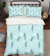 3D Blue Flowers Leaves Quilt Cover Set Bedding Set Pillowcases 119- Jess Art Decoration
