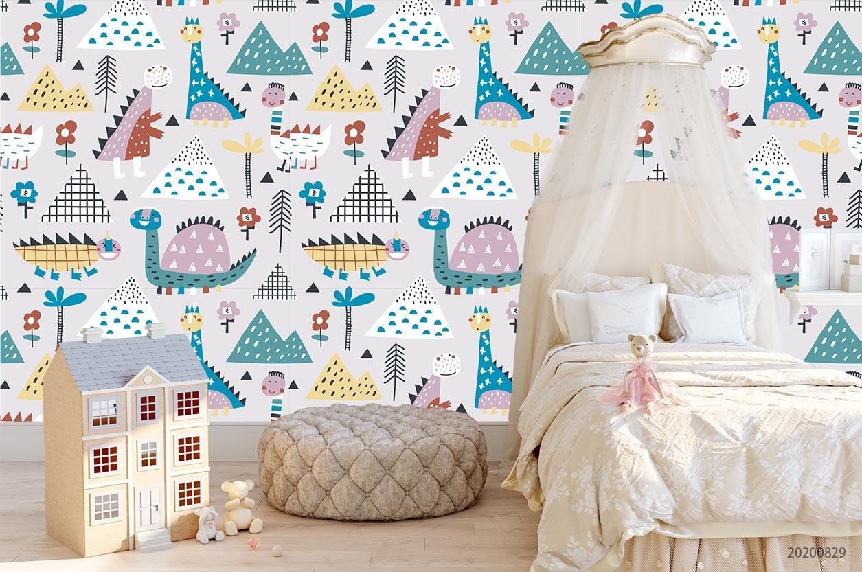 3D Cartoon Tree Plant Floral Dinosaur Animal Wall Mural Wallpaper LXL 1517- Jess Art Decoration