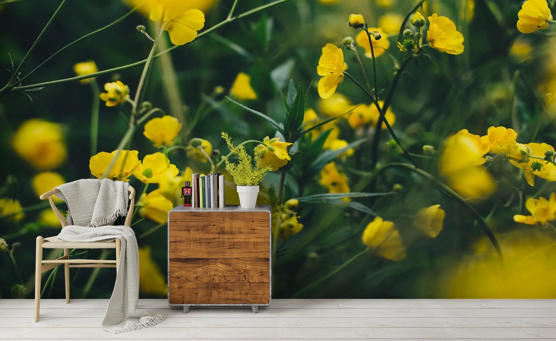 3D Yellow Flowers Wall Mural Wallpaper SF05- Jess Art Decoration