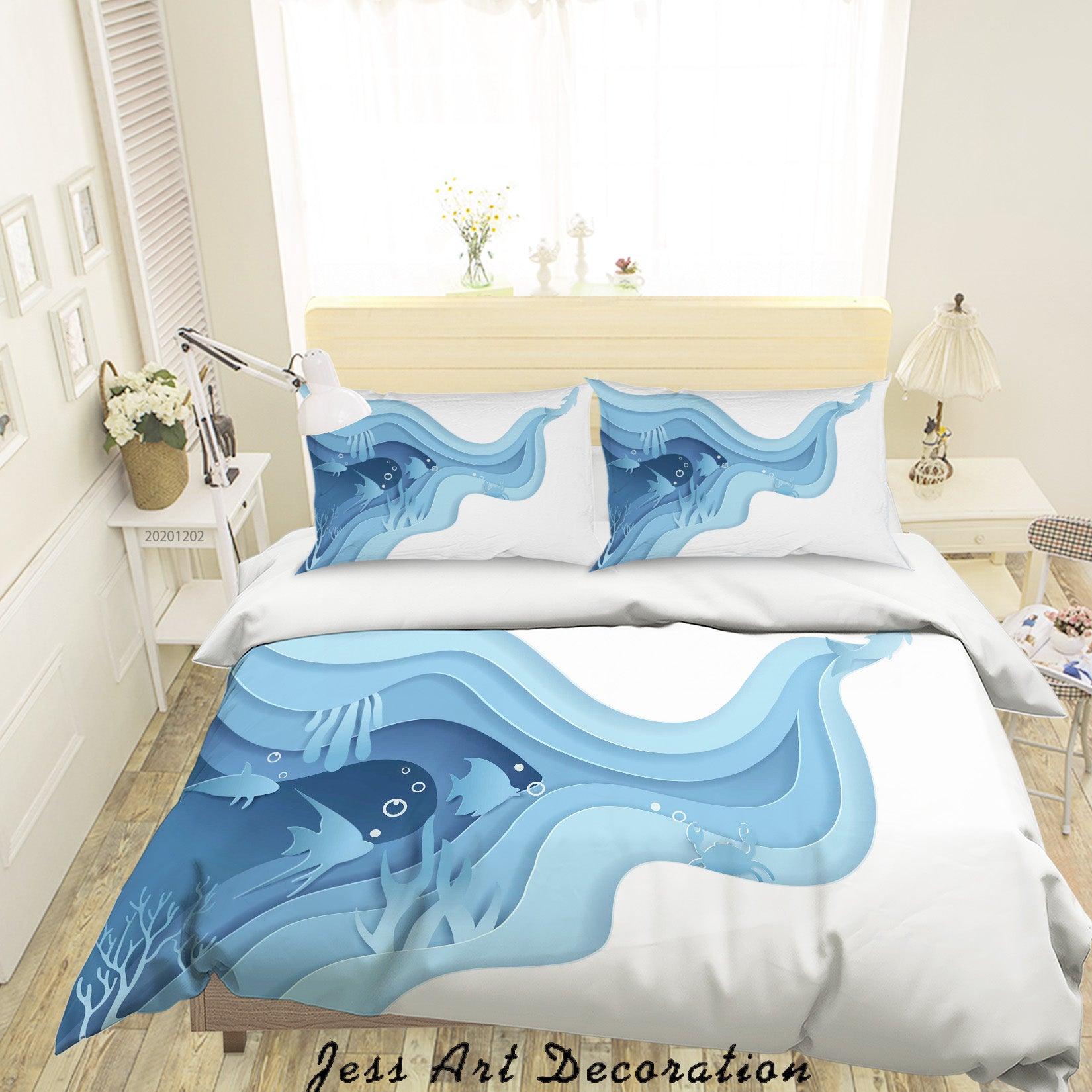 3D Abstract Hand Drawn Blue Ocean Coral Fish Quilt Cover Set Bedding Set Duvet Cover Pillowcases LXL- Jess Art Decoration