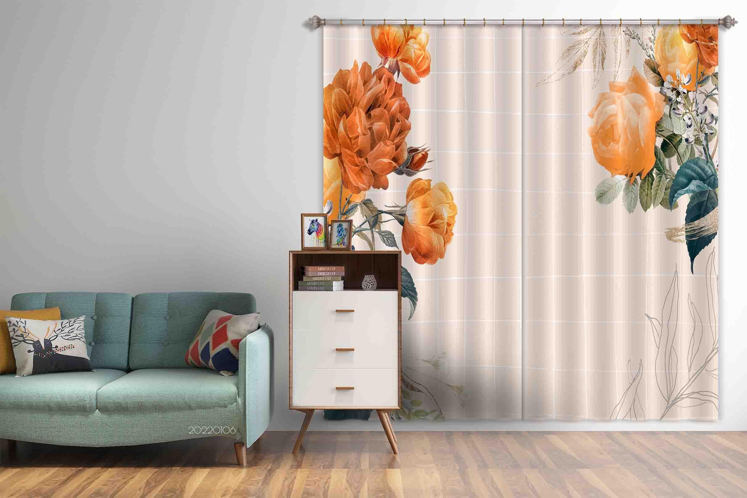 3D Vintage Idyllic Yellow Flower Curtains and Drapes GD 183- Jess Art Decoration
