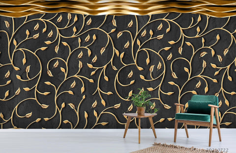 3D Embossed Golden Leaf Wall Mural Wallpaper LQH 353- Jess Art Decoration