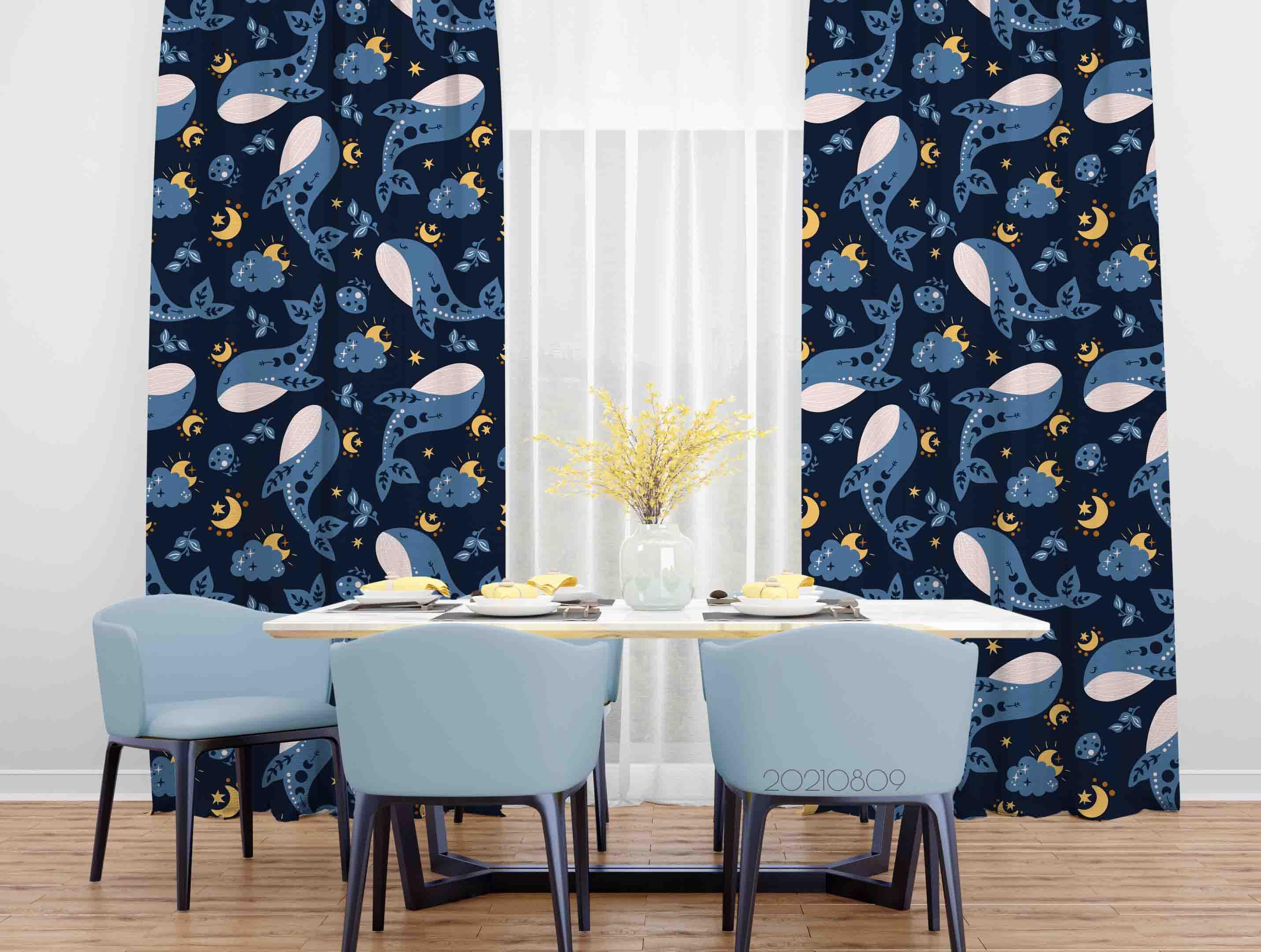 3D Cartoon Animal Whale Kids Curtains and Drapes LQH 20- Jess Art Decoration
