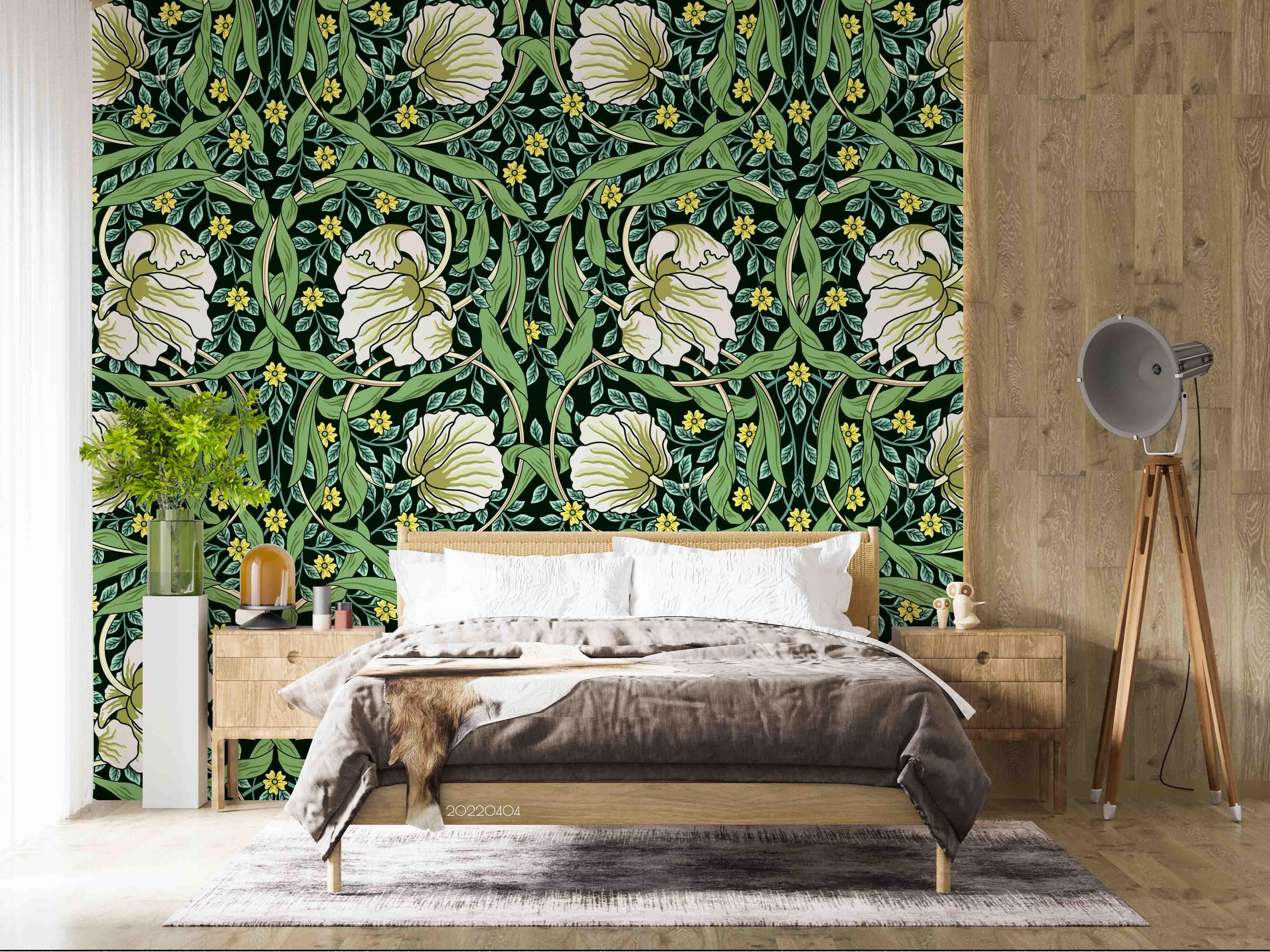3D Vintage Plant Green Leaf Floral Wall Mural Wallpaper GD 3987- Jess Art Decoration