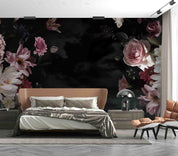 3D Vintage Baroque Art Peony Border Black Background Wall Mural Wallpaper GD 3582- Jess Art Decoration