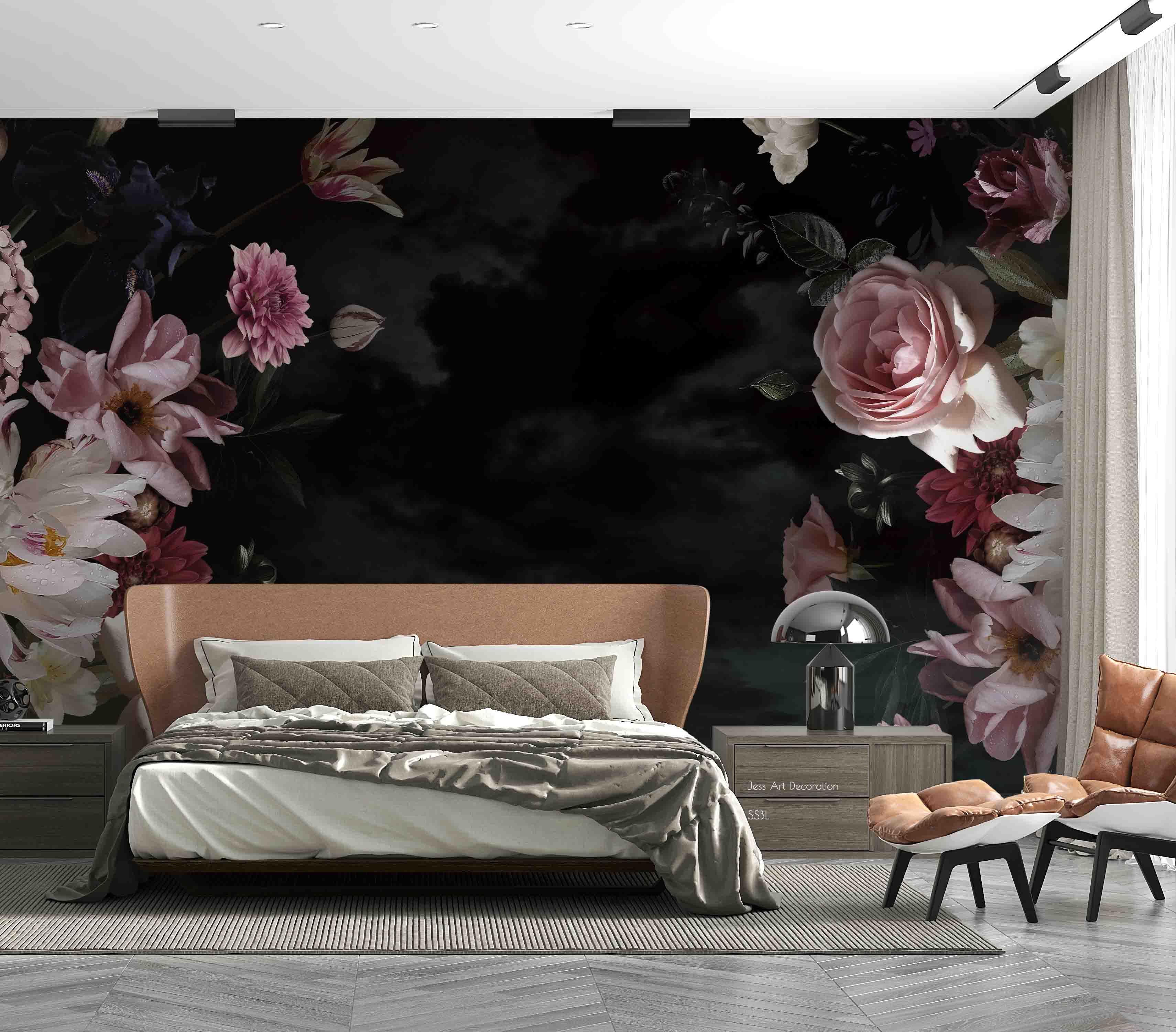 3D Vintage Baroque Art Peony Border Black Background Wall Mural Wallpaper GD 3582- Jess Art Decoration