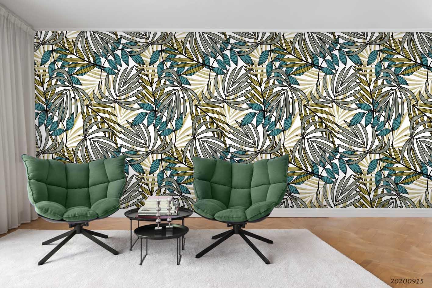 3D Hand Drawn Green Leaves Plant Pattern Wall Mural Wallpaper LXL 398- Jess Art Decoration