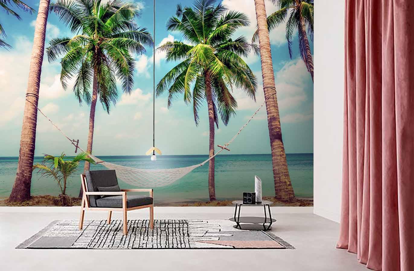 3D blue sky sea coconut tree wall mural wallpaper 80- Jess Art Decoration
