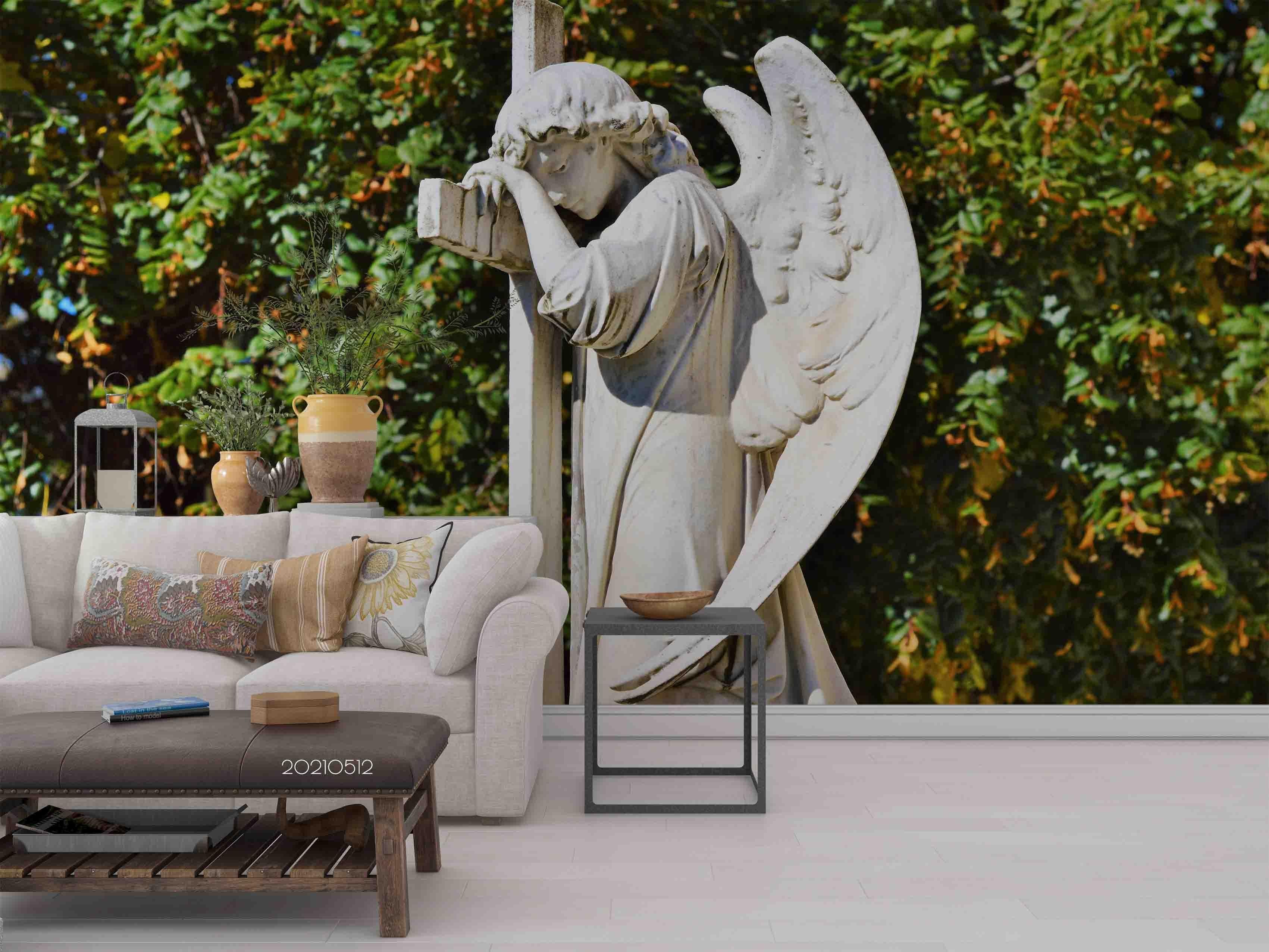 3D Angel Sculpture Wall Mural Wallpaper LQH 138- Jess Art Decoration