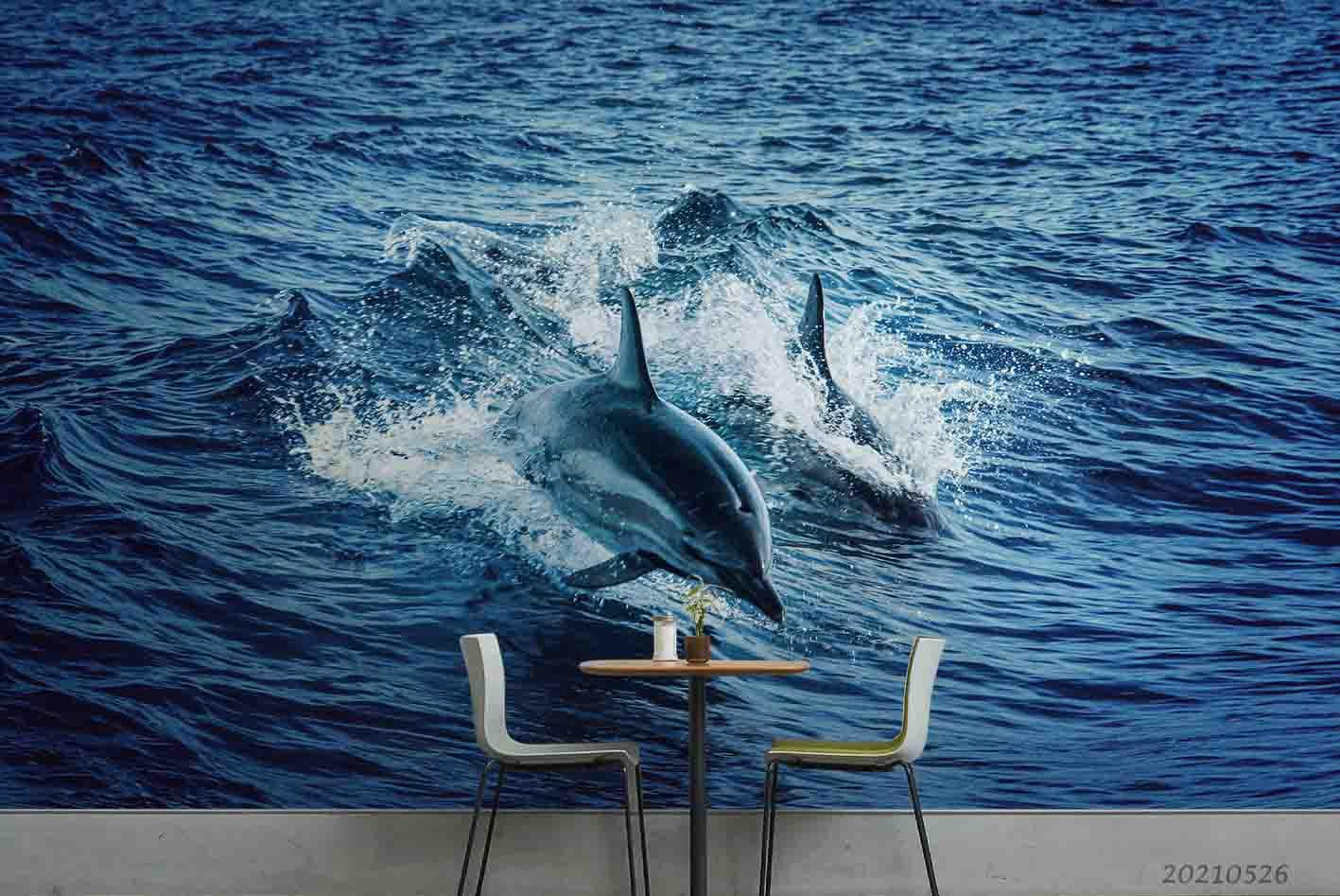 3D  Sea  Dolphin Wall Mural Wallpaper SWW439- Jess Art Decoration