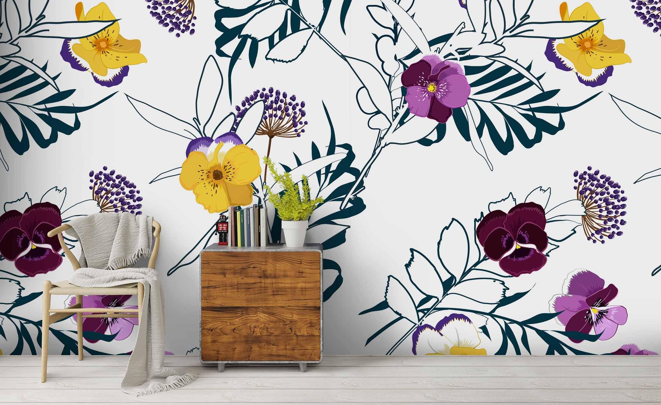 3D Yellow Purple Floral Wall Mural Wallpaper 38 LQH- Jess Art Decoration