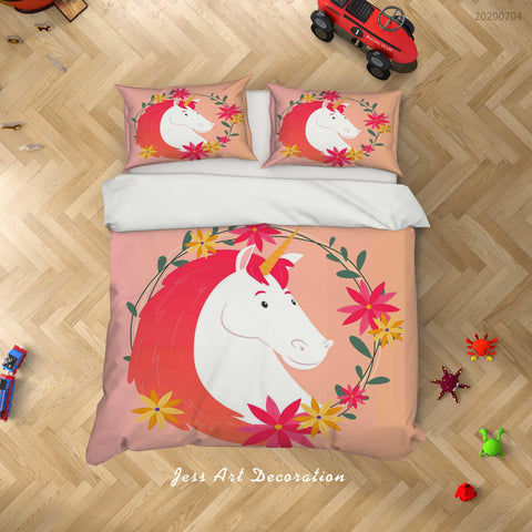 3D Floral Unicorn Quilt Cover Set Bedding Set Duvet Cover Pillowcases SF249- Jess Art Decoration