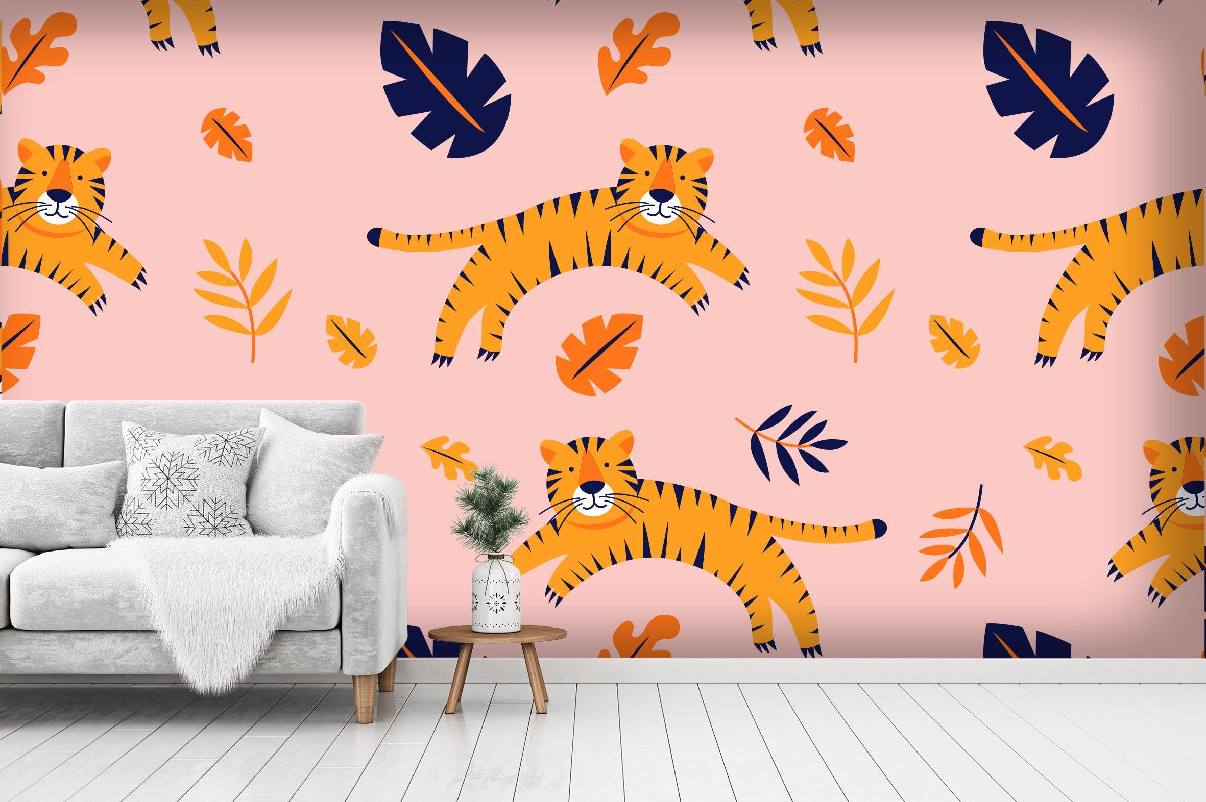 3D Tiger Pink Wall Mural Wallpaper 25- Jess Art Decoration