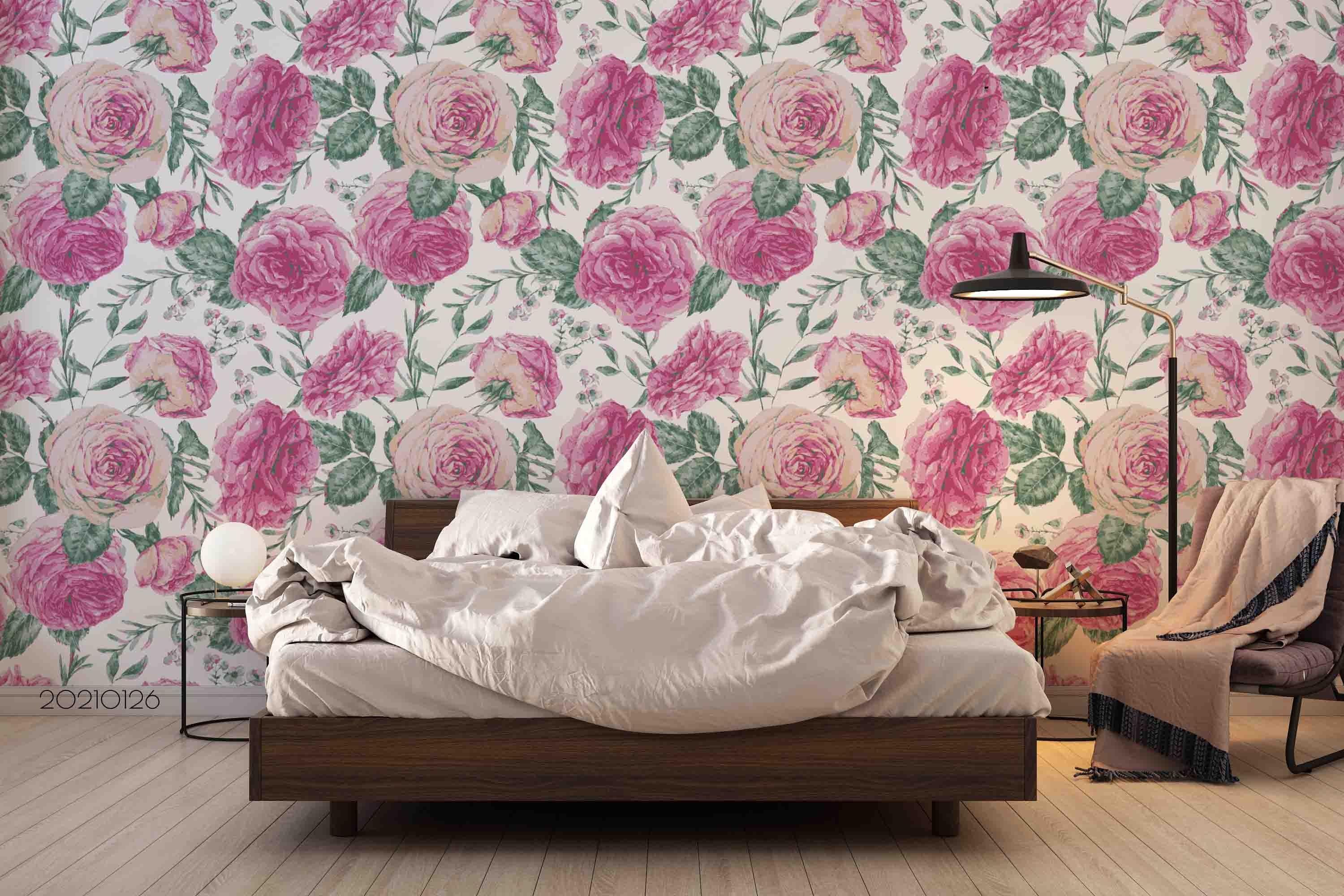 3D Hand Drawn Pink Floral Wall Mural Wallpaper LQH 57- Jess Art Decoration