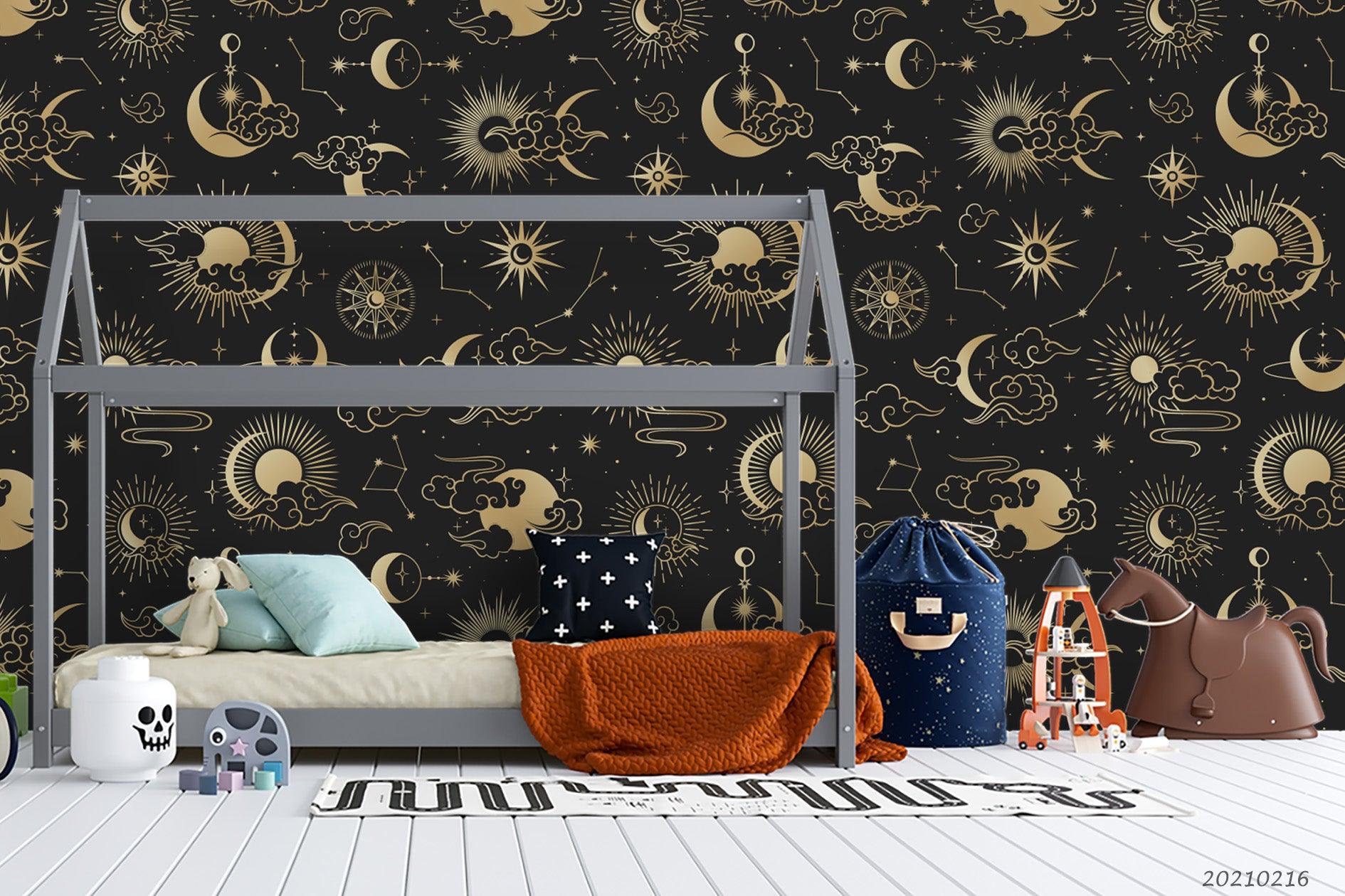 3D Golden Space Sun Moon Wall Mural Wallpaper LQH 464- Jess Art Decoration