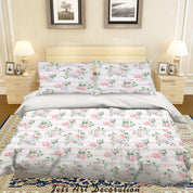 3D Pink Rose FLowers Leaves Pattern Quilt Cover Set Bedding Set Duvet Cover Pillowcases WJ 1445- Jess Art Decoration