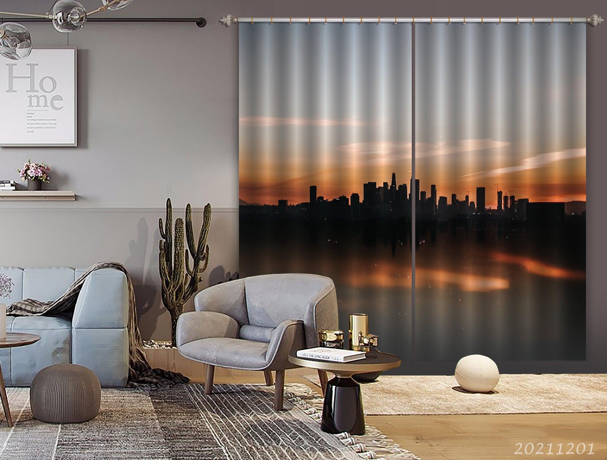 3D Abstract Building City Sunset Curtains and Drapes LLL 234- Jess Art Decoration