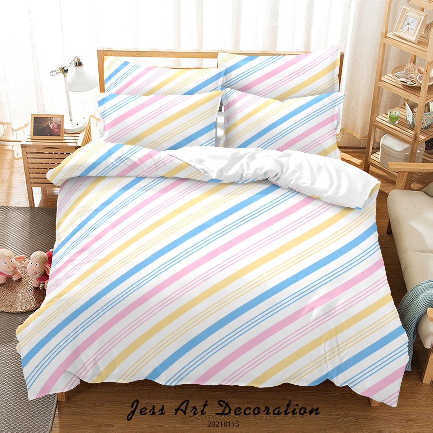 3D Abstract Geometric Color Stripes Quilt Cover Set Bedding Set Duvet Cover Pillowcases 94- Jess Art Decoration